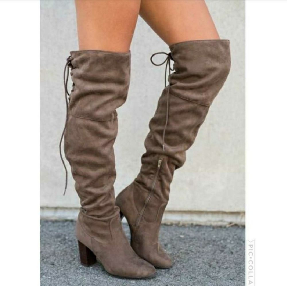 SOLD***☕Light Brown Suede Over the Knee Boot